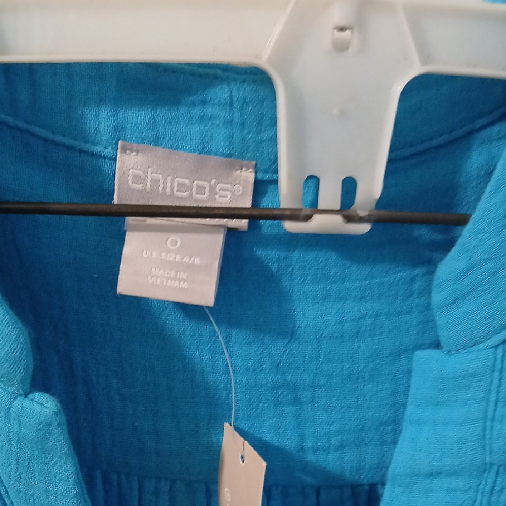 Chico's Blue Sundress with V-Neck and Cuffed 3/4 Sleeves - Picture 2 of 7